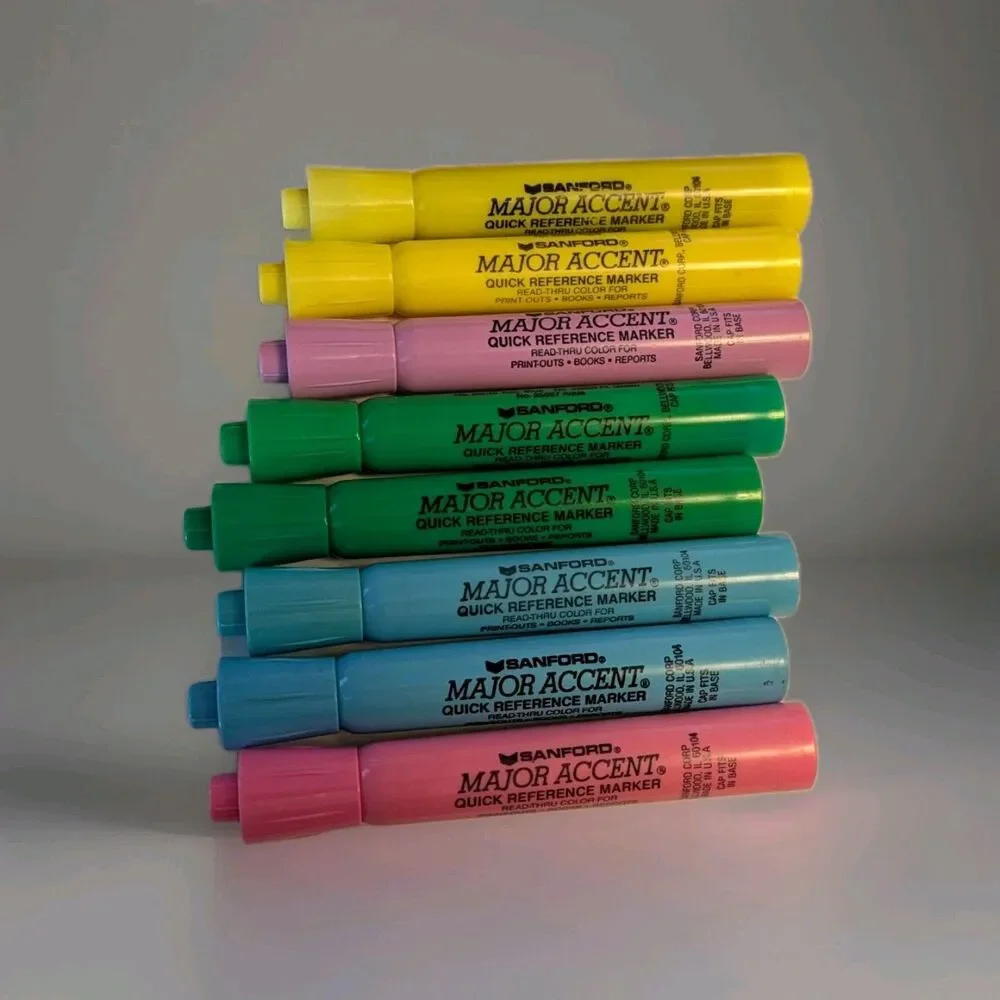 Sanford Major Accent Highlighters Chisel Blue Green Yellow Pink Purple Vintage